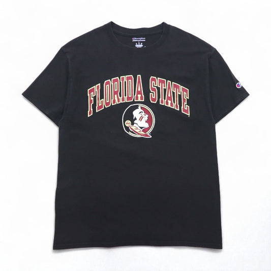 Champion カレッジプリント Tシャツ XL ブラック コットン FLORIDA STATE アーチロゴ