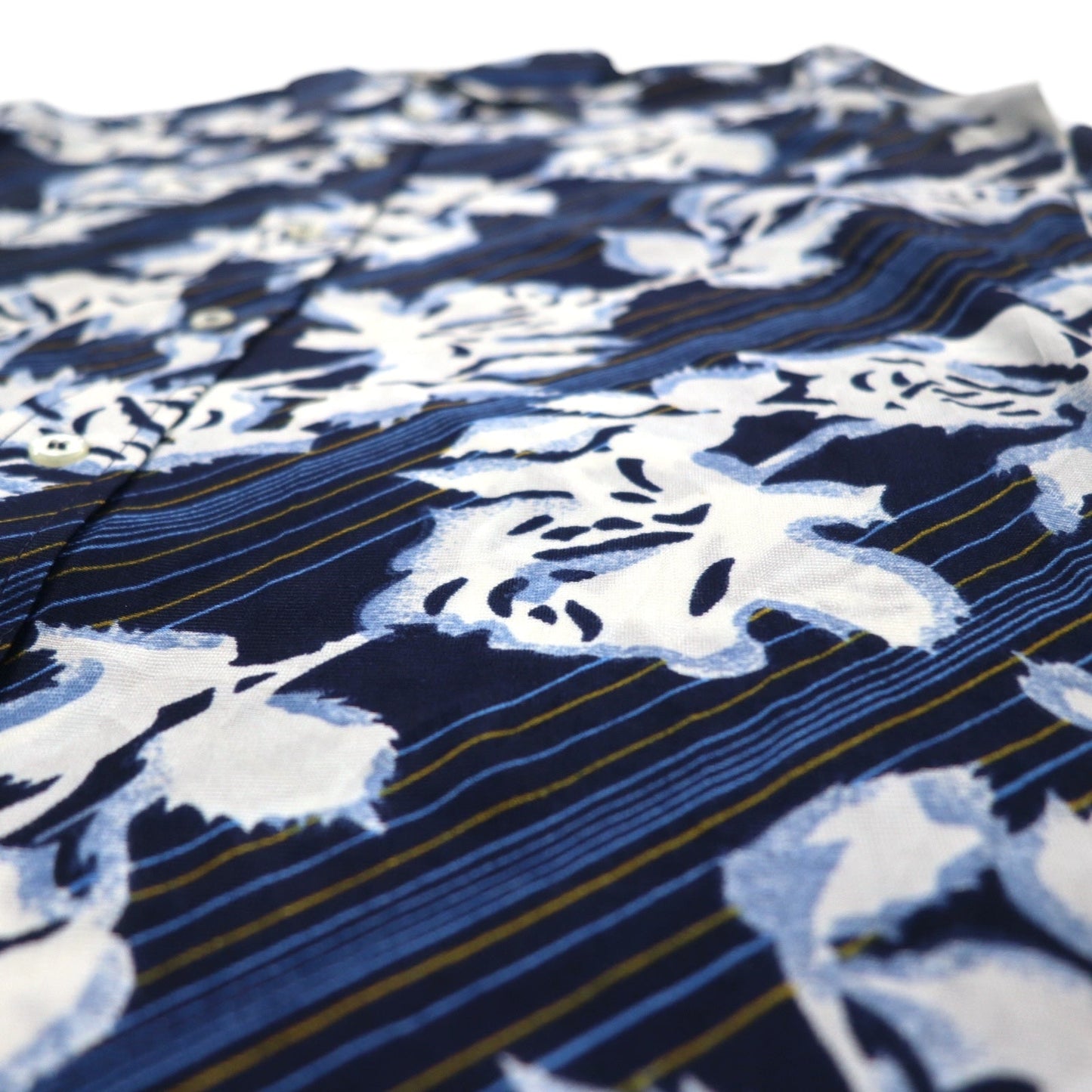 Sears 70年代 カナダ製 ロングカラー 総柄シャツ ポリシャツ L ネイビー 花柄 衿芯 CHEMISE SPORT