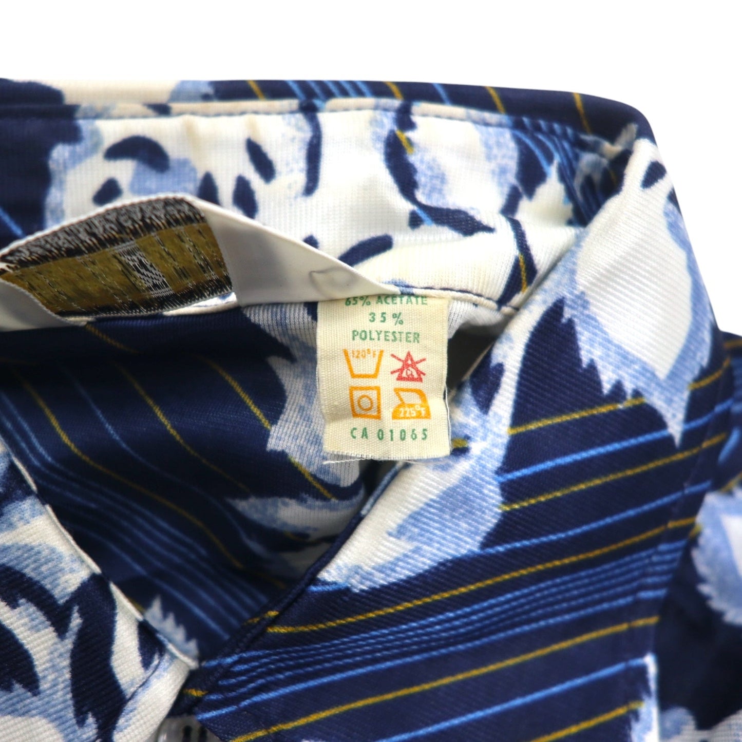 Sears 70年代 カナダ製 ロングカラー 総柄シャツ ポリシャツ L ネイビー 花柄 衿芯 CHEMISE SPORT