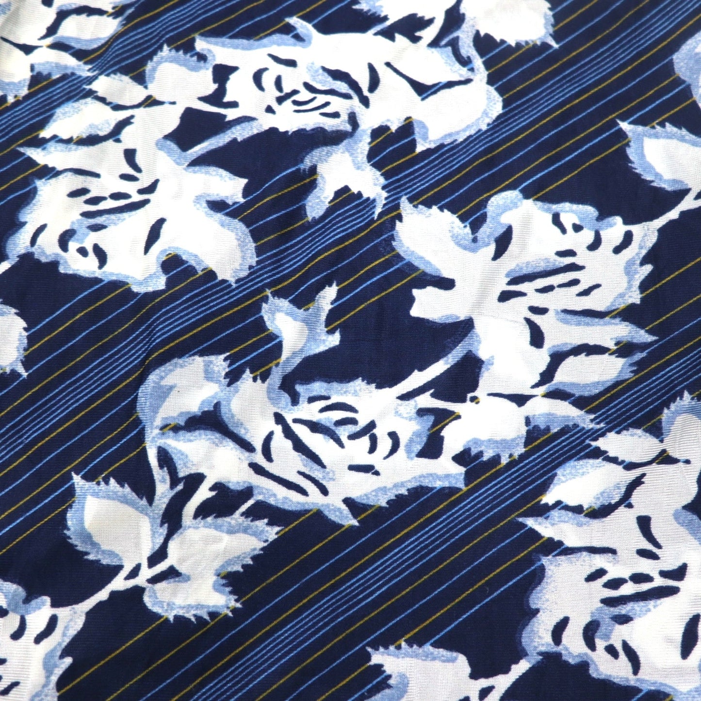 Sears 70年代 カナダ製 ロングカラー 総柄シャツ ポリシャツ L ネイビー 花柄 衿芯 CHEMISE SPORT