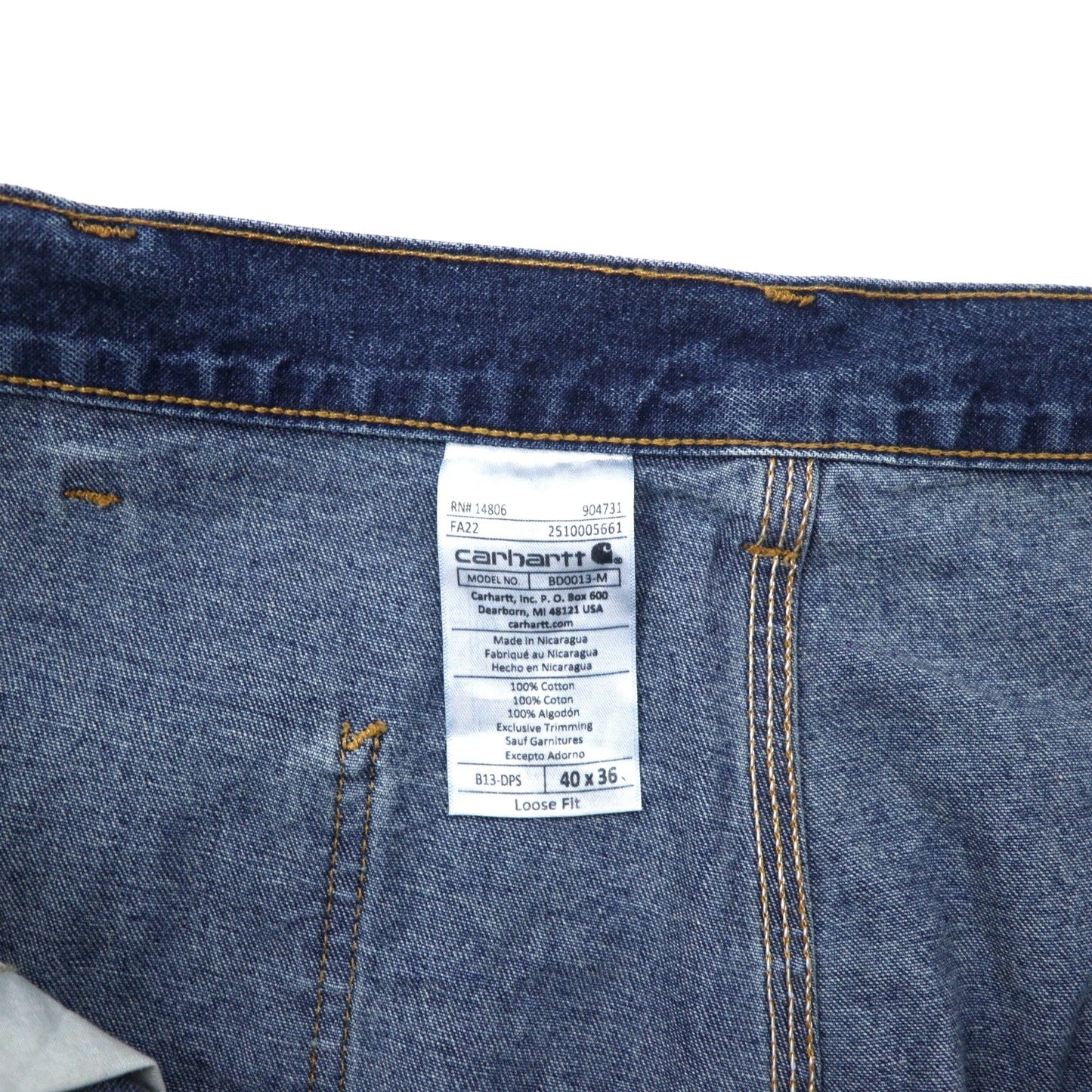 Carhartt ルーズフィット ペインターデニムパンツ 40 ブルーコットン B13 ルーズフィット ワークダンガリー ニカラグア製