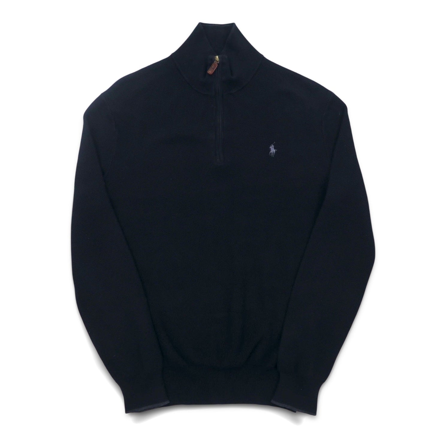 POLO RALPH LAUREN メッシュニット ピマコットン ハーフジップ セーター S ブラック スモールポニー刺繍