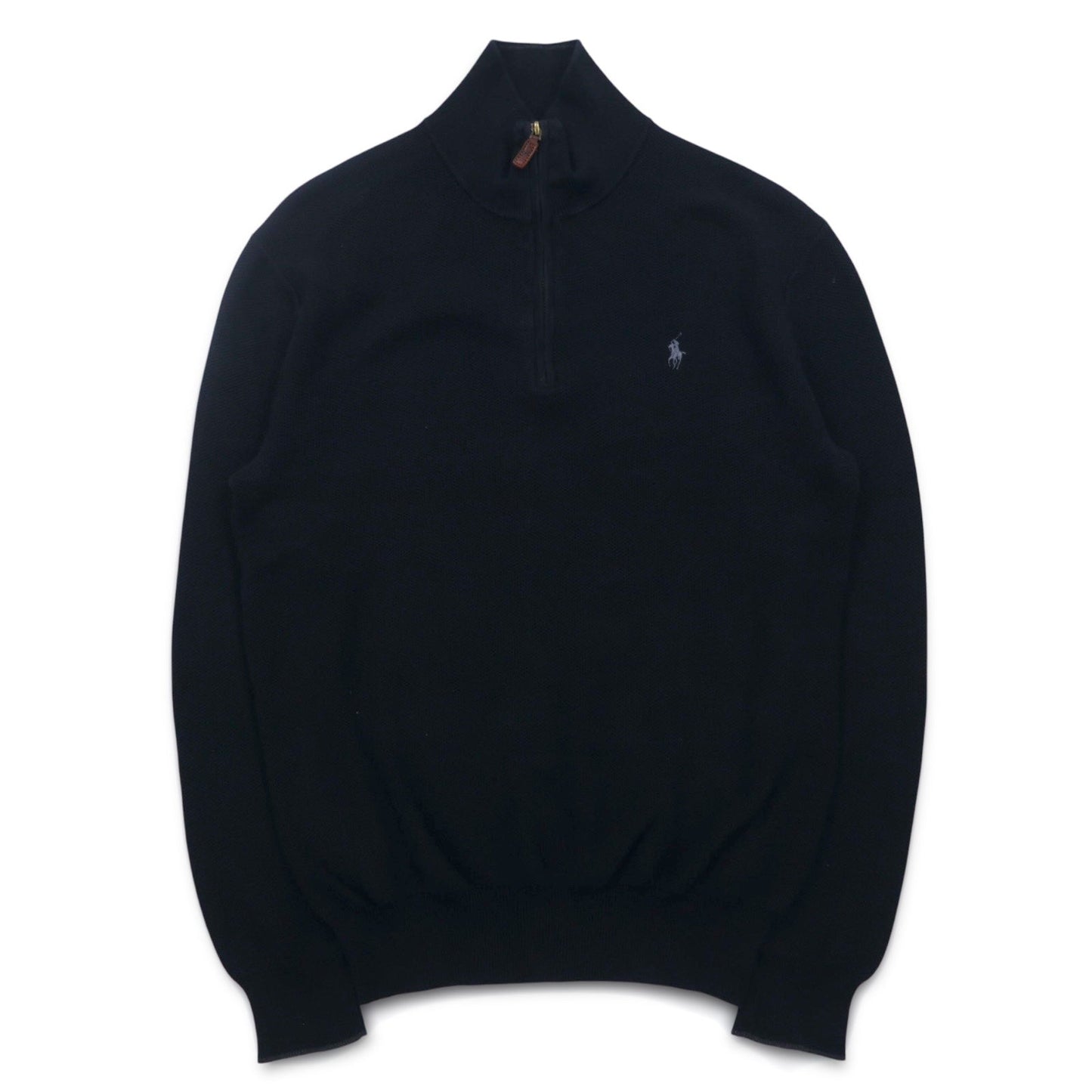 POLO RALPH LAUREN メッシュニット ピマコットン ハーフジップ セーター S ブラック スモールポニー刺繍