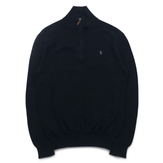 POLO RALPH LAUREN メッシュニット ピマコットン ハーフジップ セーター S ブラック スモールポニー刺繍
