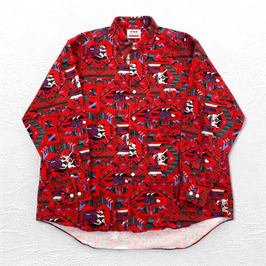 Vintage Japan Made Retro Shirt CALICO BALL ネイティブ柄 シャツ FREE レッド 日本製