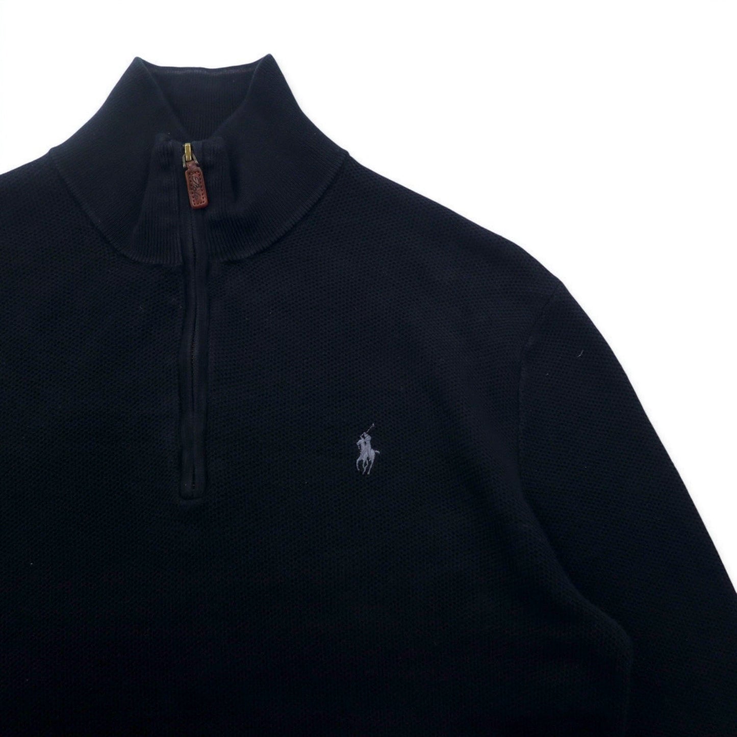 POLO RALPH LAUREN メッシュニット ピマコットン ハーフジップ セーター S ブラック スモールポニー刺繍