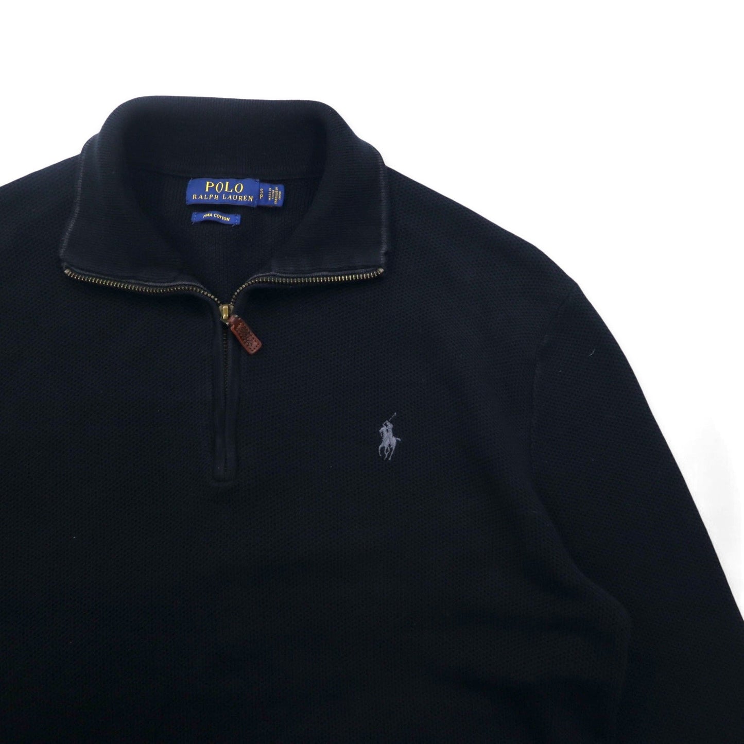 POLO RALPH LAUREN メッシュニット ピマコットン ハーフジップ セーター S ブラック スモールポニー刺繍