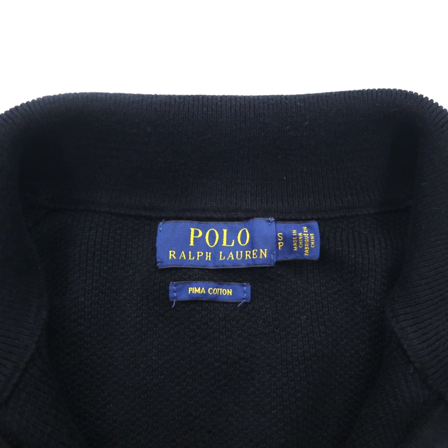 POLO RALPH LAUREN メッシュニット ピマコットン ハーフジップ セーター S ブラック スモールポニー刺繍