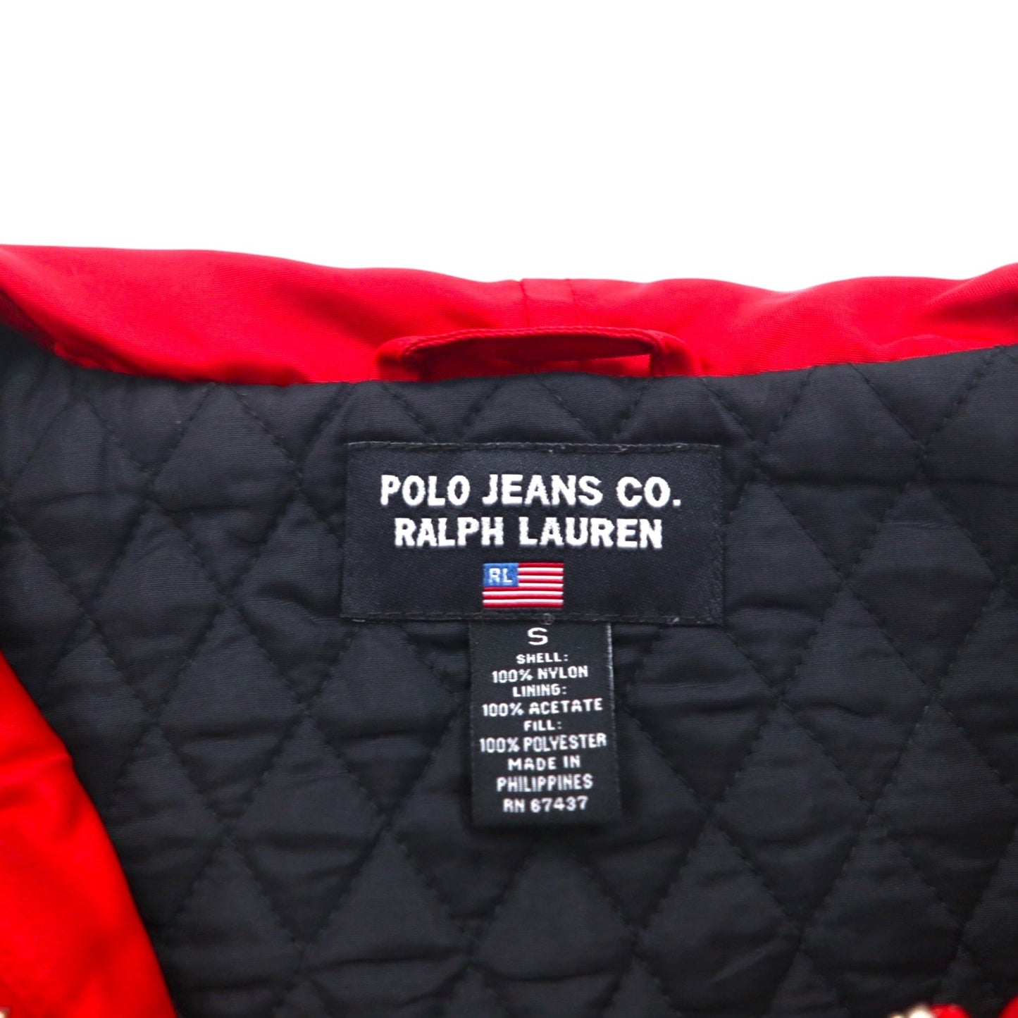POLO JEANS CO. RALPH LAUREN 90年代 フーデッド ナイロンジャケット S レッド 中綿 キルティングライナー