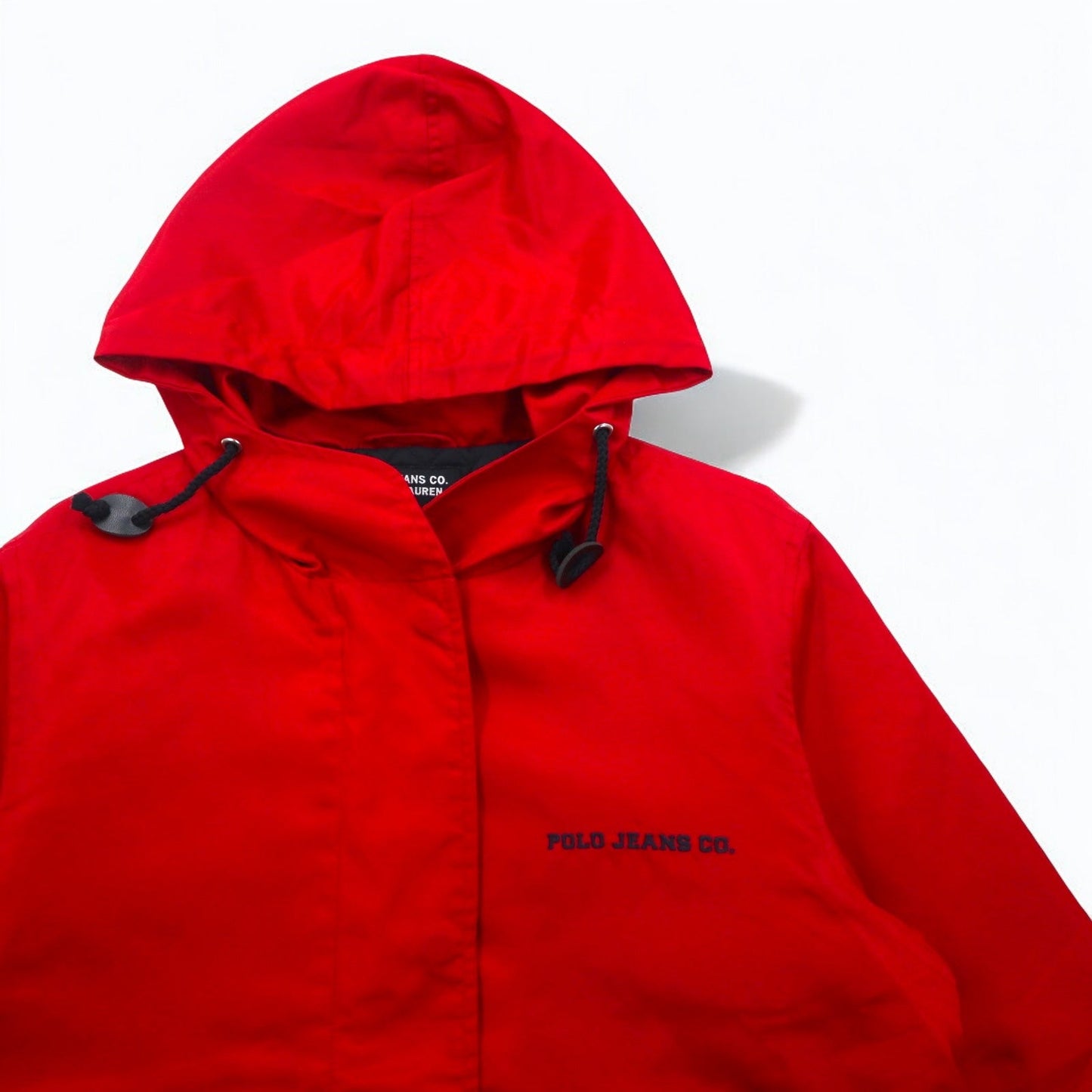 POLO JEANS CO. RALPH LAUREN 90年代 フーデッド ナイロンジャケット S レッド 中綿 キルティングライナー