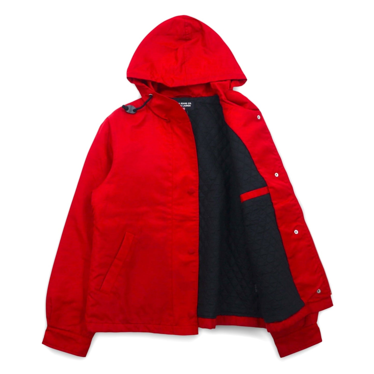 POLO JEANS CO. RALPH LAUREN 90年代 フーデッド ナイロンジャケット S レッド 中綿 キルティングライナー