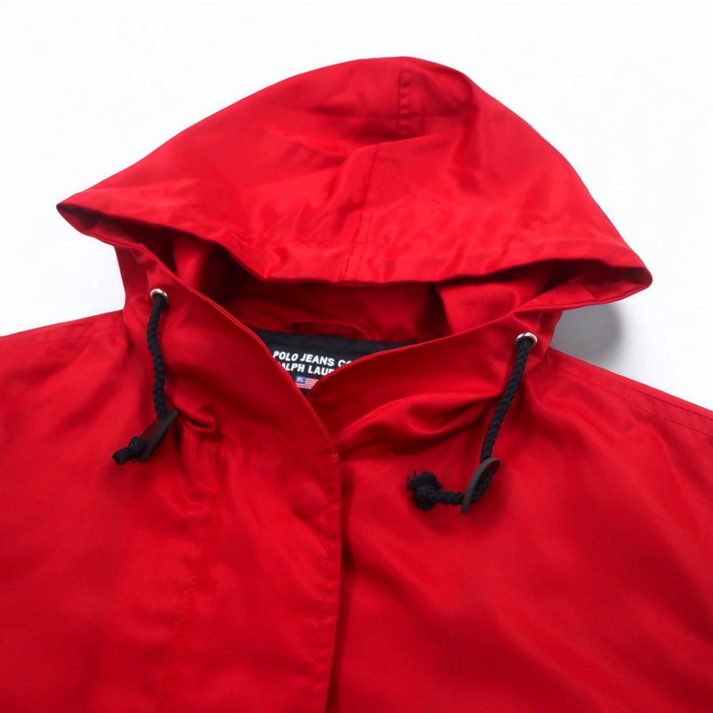 POLO JEANS CO. RALPH LAUREN 90年代 フーデッド ナイロンジャケット S レッド 中綿 キルティングライナー