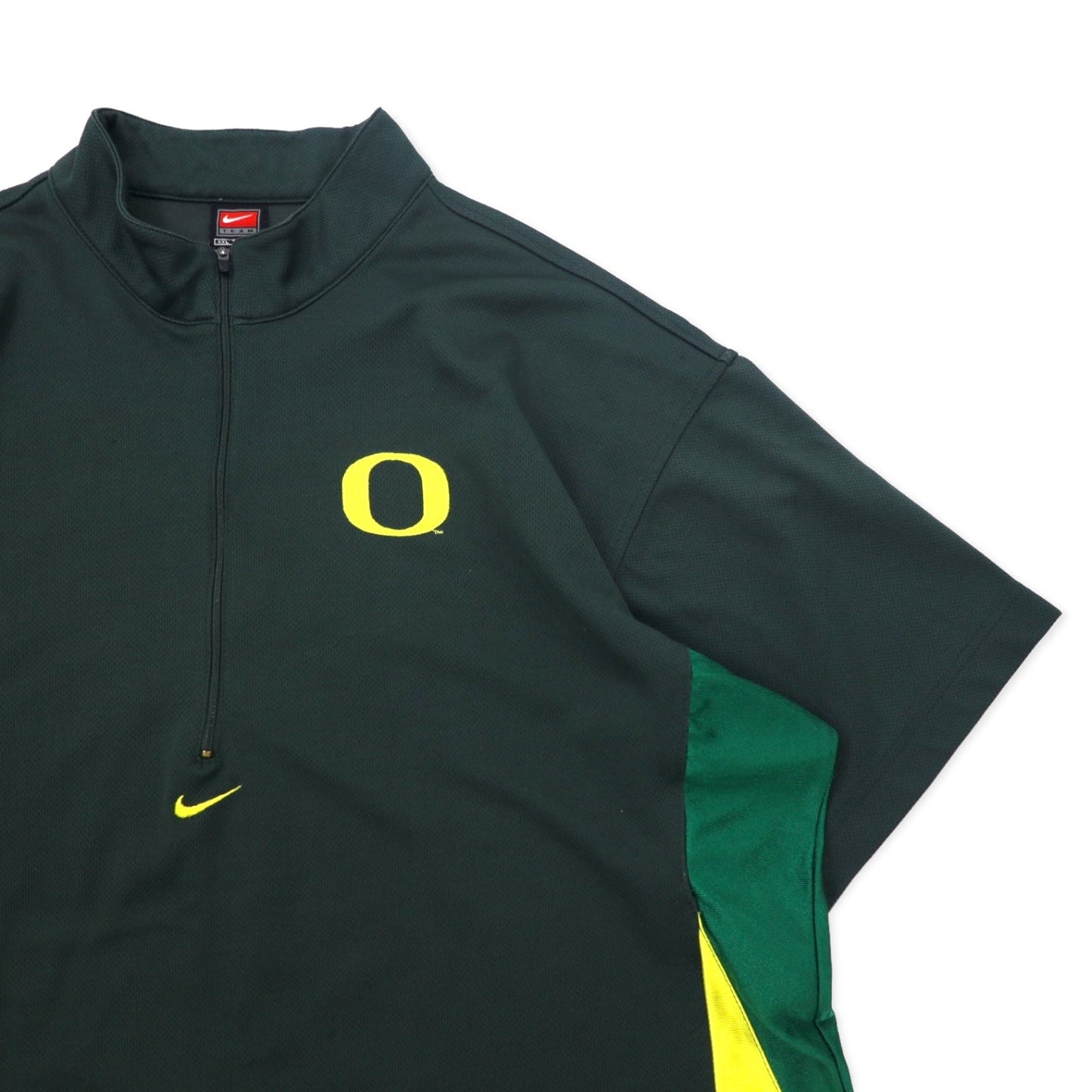 NIKE 90年代 TEAMタグ ハーフジップ トラックジャケット 半袖 XXL グリーン ポリエステル センタースウォッシュ NCAA DUCKS ビッグサイズ