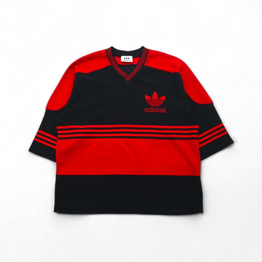 adidas 90年代 トレフォイルロゴ刺繍 ゲームシャツ XL ブラック レッド ポリエステル