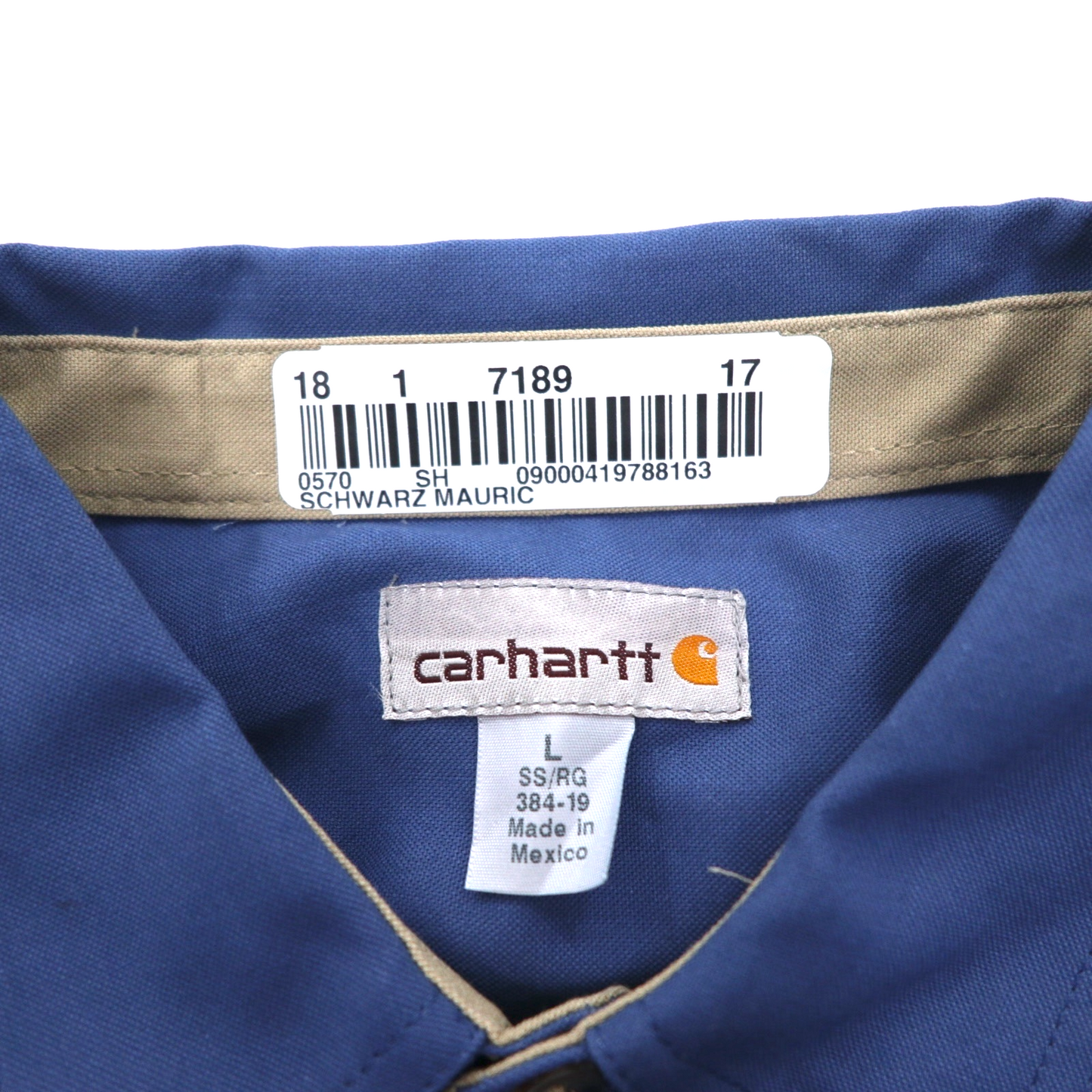 carhartt 半袖ワークシャツ L ネイビー 胸ポケット US企業刺繍 TIMBER AUTOMATION 384-19