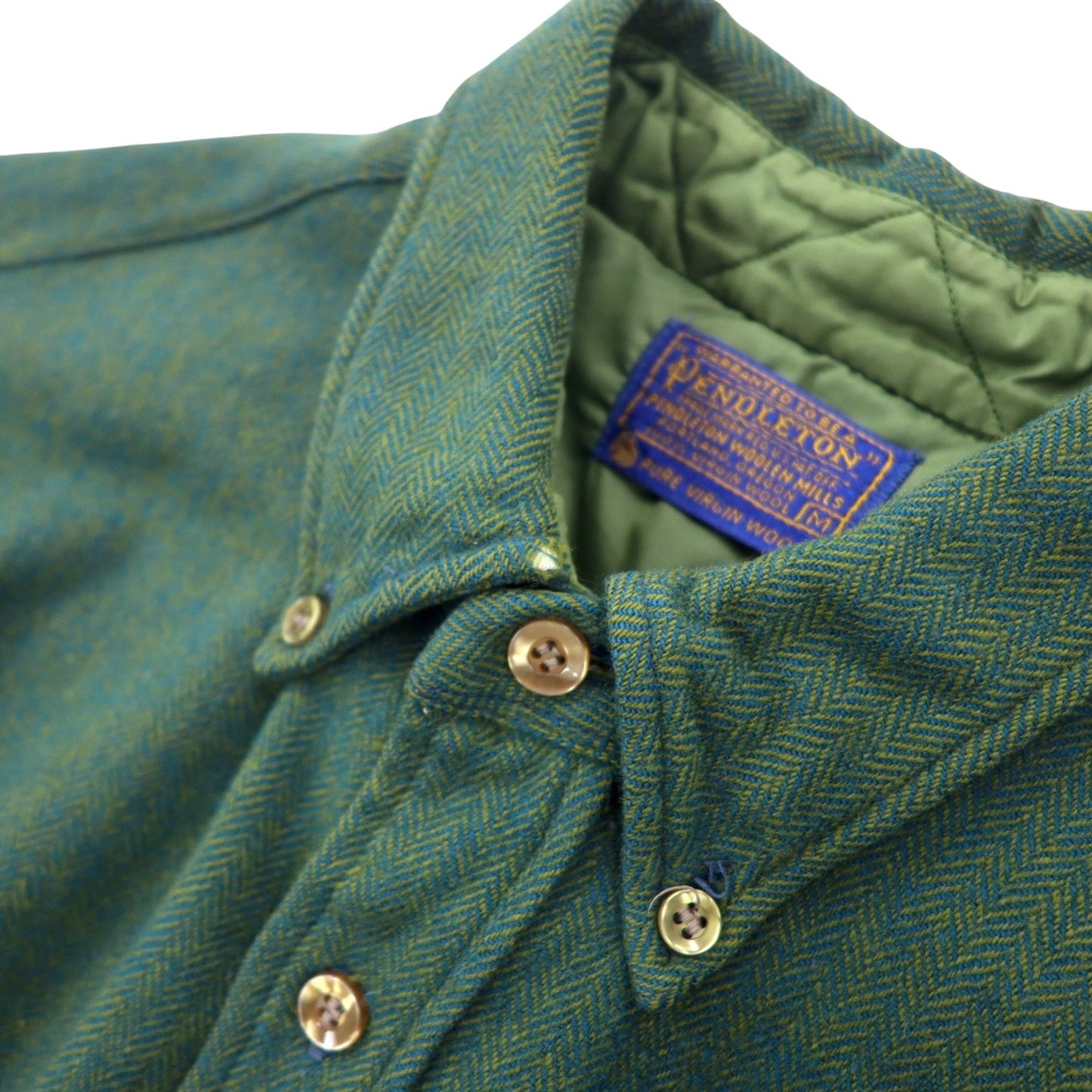 PENDLETON 60年代 フランネルシャツ ボタンダウンシャツ M カーキ ウール ヘリンボーン