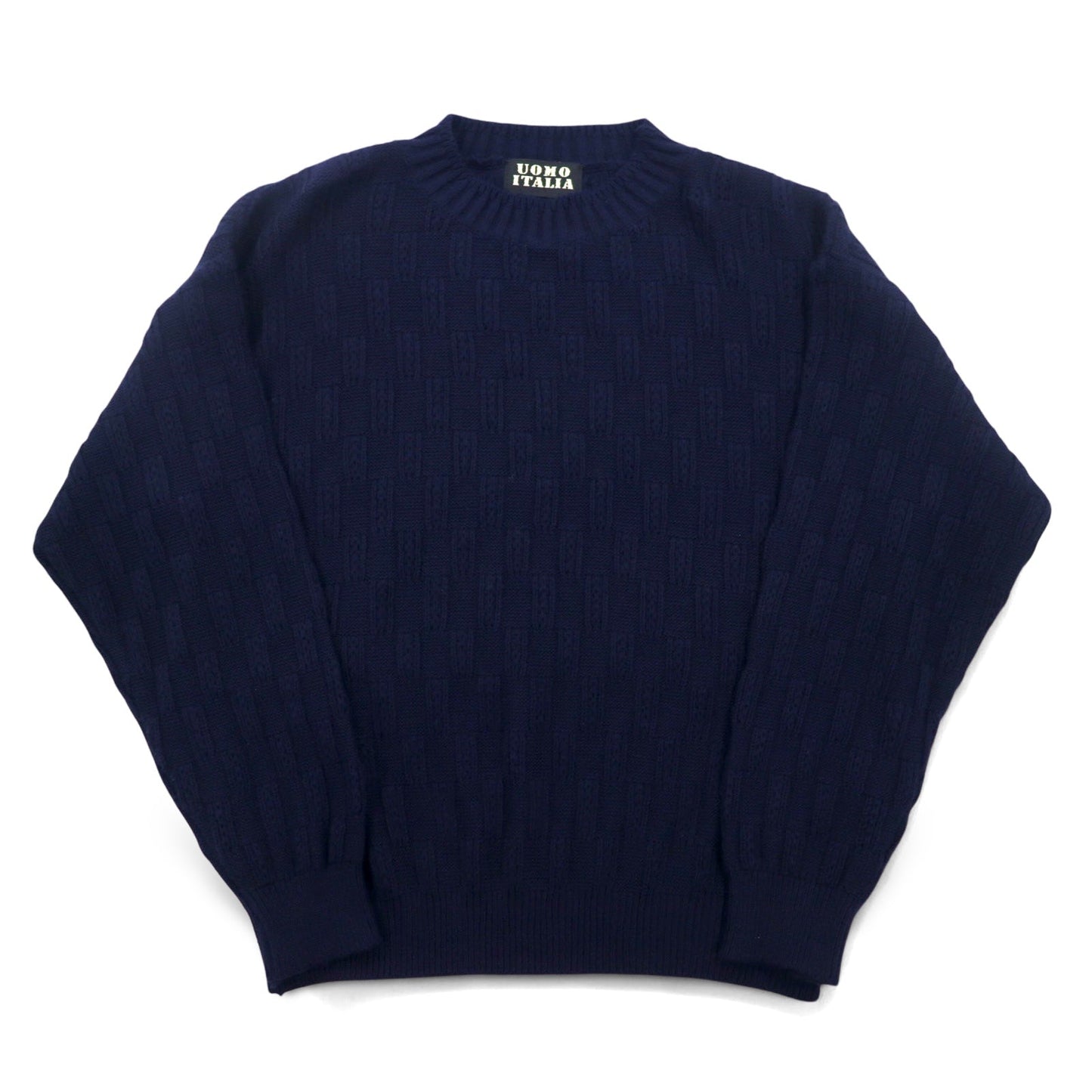 Vintage 90s Jacquard Knit UOMO ITALIA アクリル ニット ブロックチェック ジャガード セーター M ネイビー