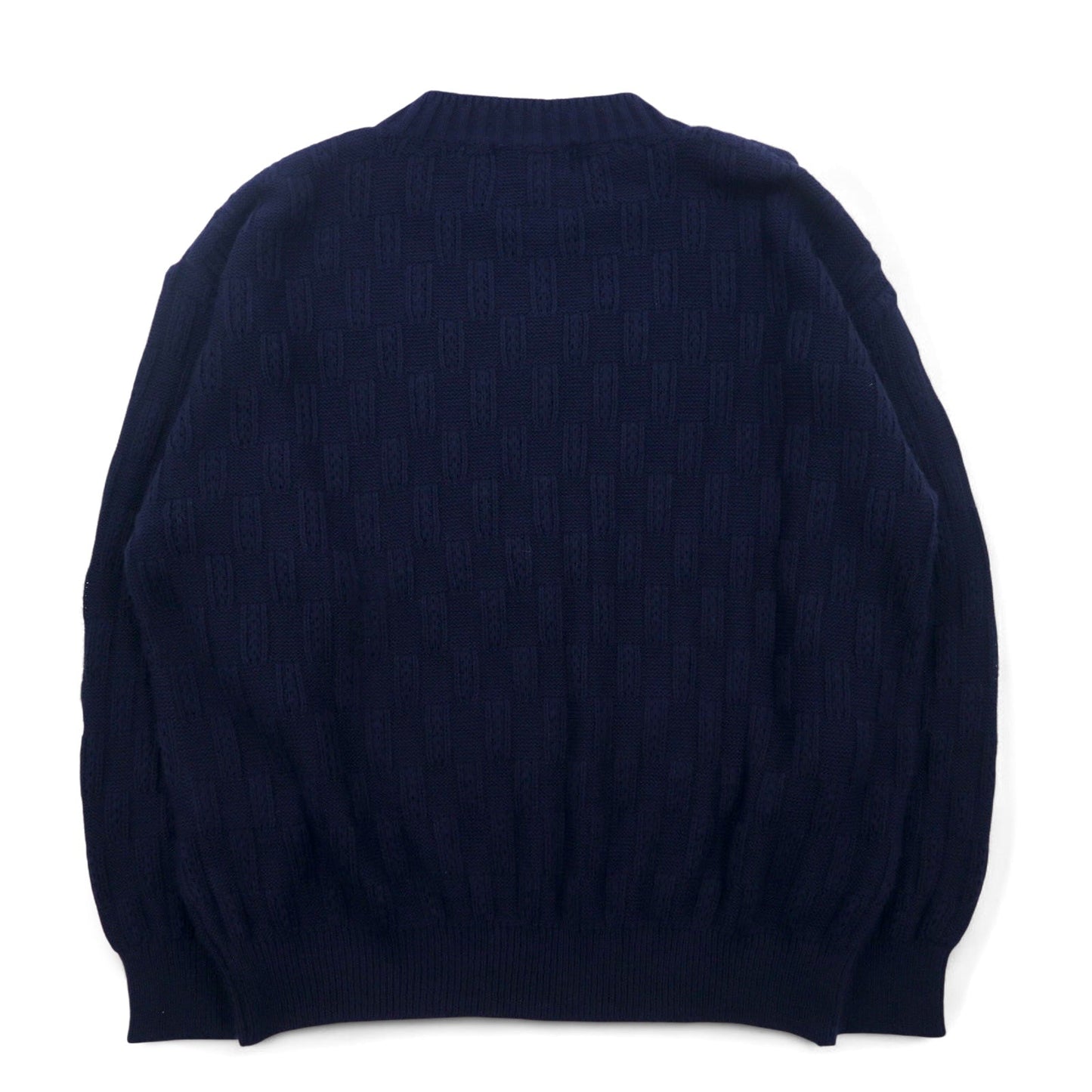 Vintage 90s Jacquard Knit UOMO ITALIA アクリル ニット ブロックチェック ジャガード セーター M ネイビー