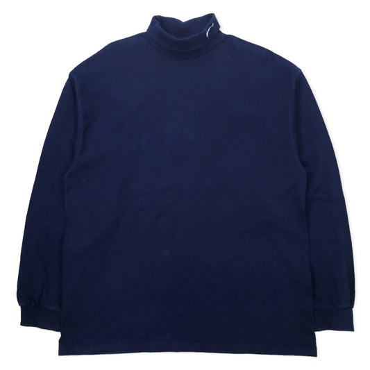 NIKE USA製 90年代 タートルネック ロングスリーブ Tシャツ ロンT XL ネイビー コットン スウォッシュロゴ刺繍 銀タグ ビッグサイズ