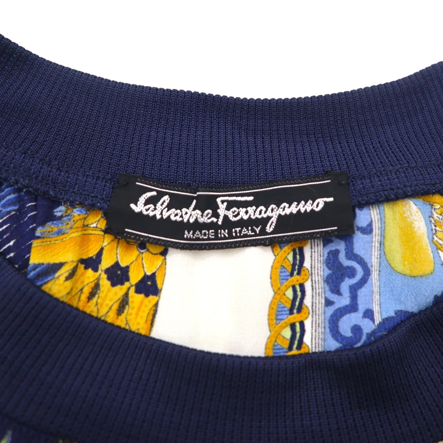 Salvatore Ferragamo イタリア製 オールド シルク トップス M ネイビー 総柄 スカーフ