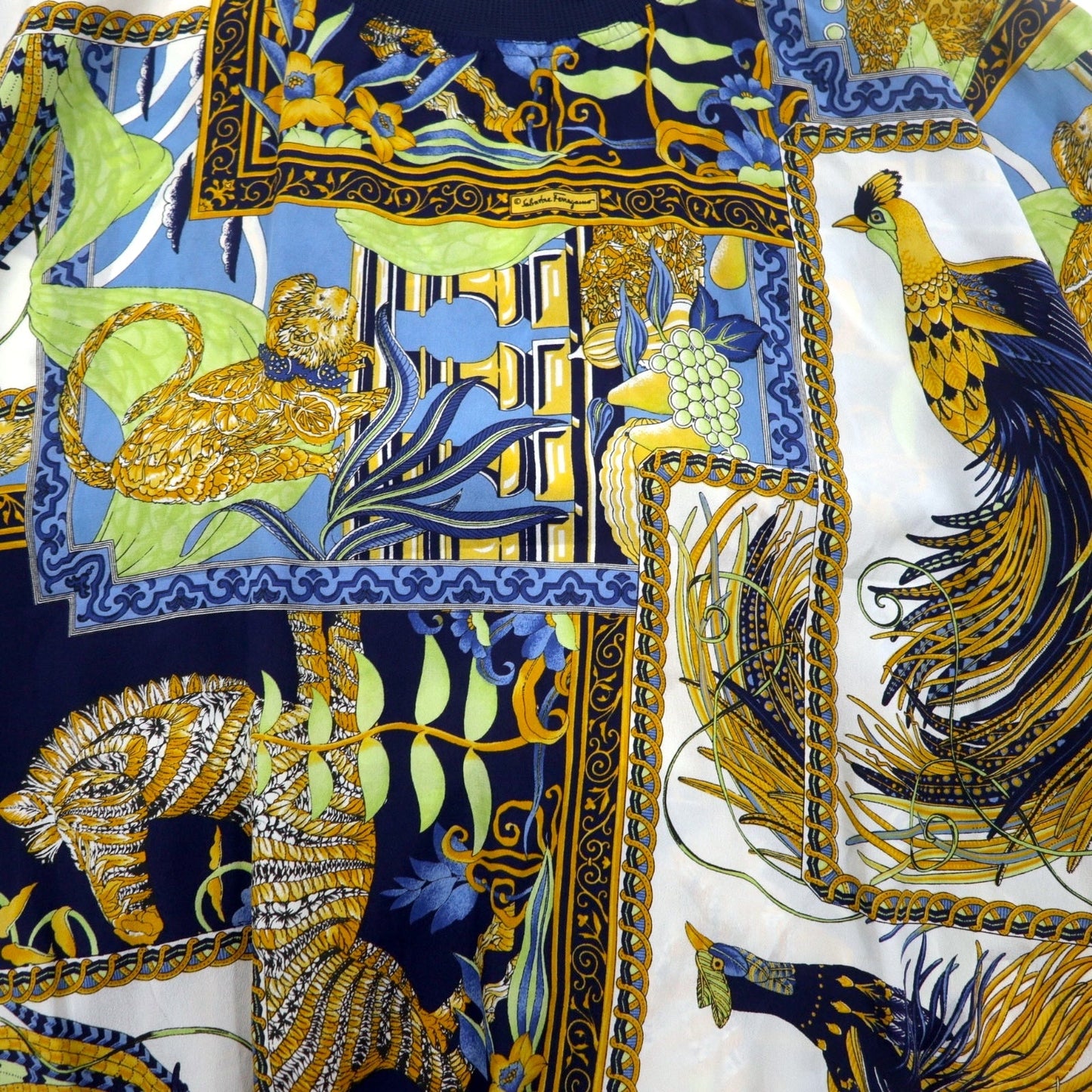 Salvatore Ferragamo イタリア製 オールド シルク トップス M ネイビー 総柄 スカーフ
