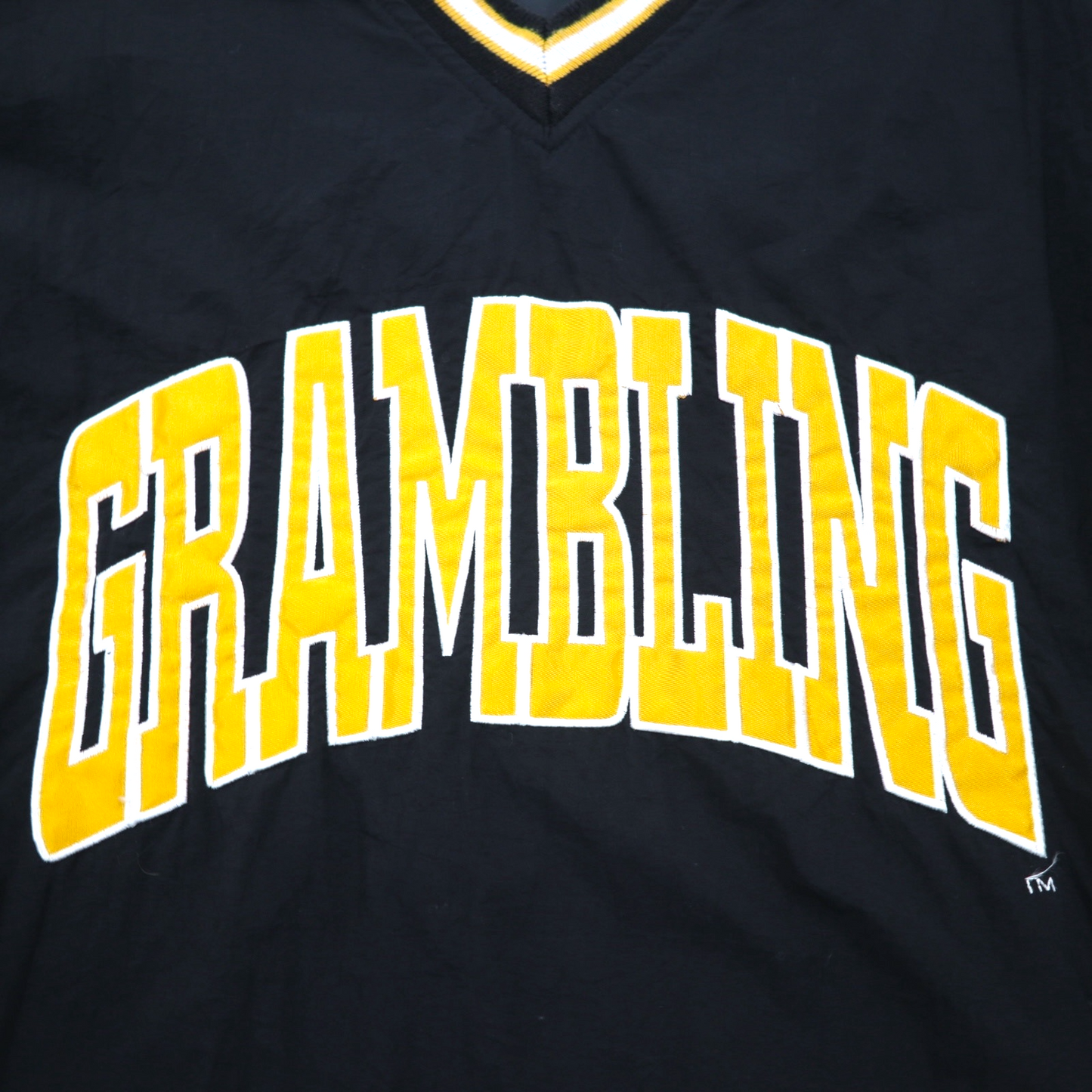 LEGENDS ATHLETIC USA製 90年代 リブライン ピステ プルオーバー ナイロンジャケット XL ブラック カレッジ GRAMBLING アーチロゴ