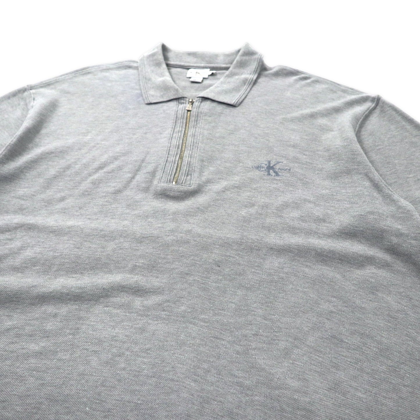 Calvin Klein USA製 90年代 ハーフジップ ポロシャツ L グレー コットン ワンポイントロゴ刺繍 ビッグサイズ
