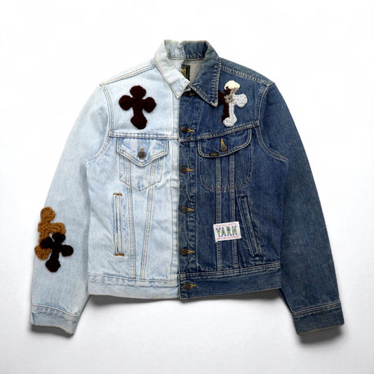 Y.A.R.N. × 90s Lee Riders リメイク 再構築 ニット クロス デニムジャケット Knit Cross Denim Jacket Gジャン M ハンドメイド