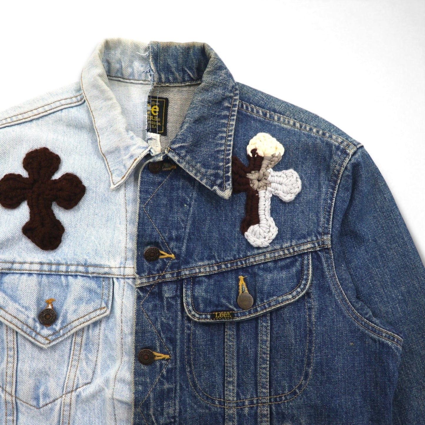 Y.A.R.N. × 90s Lee Riders リメイク 再構築 ニット クロス デニムジャケット Knit Cross Denim Jacket Gジャン M ハンドメイド
