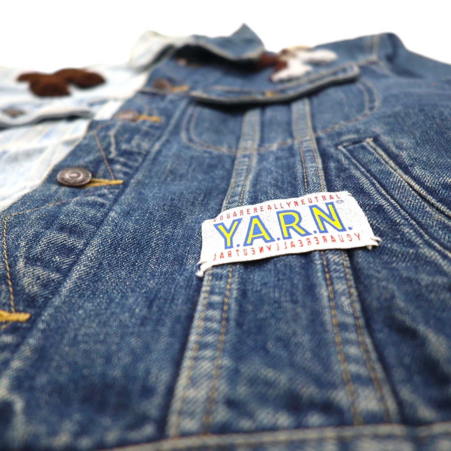 Y.A.R.N. × 90s Lee Riders リメイク 再構築 ニット クロス デニムジャケット Knit Cross Denim Jacket Gジャン M ハンドメイド