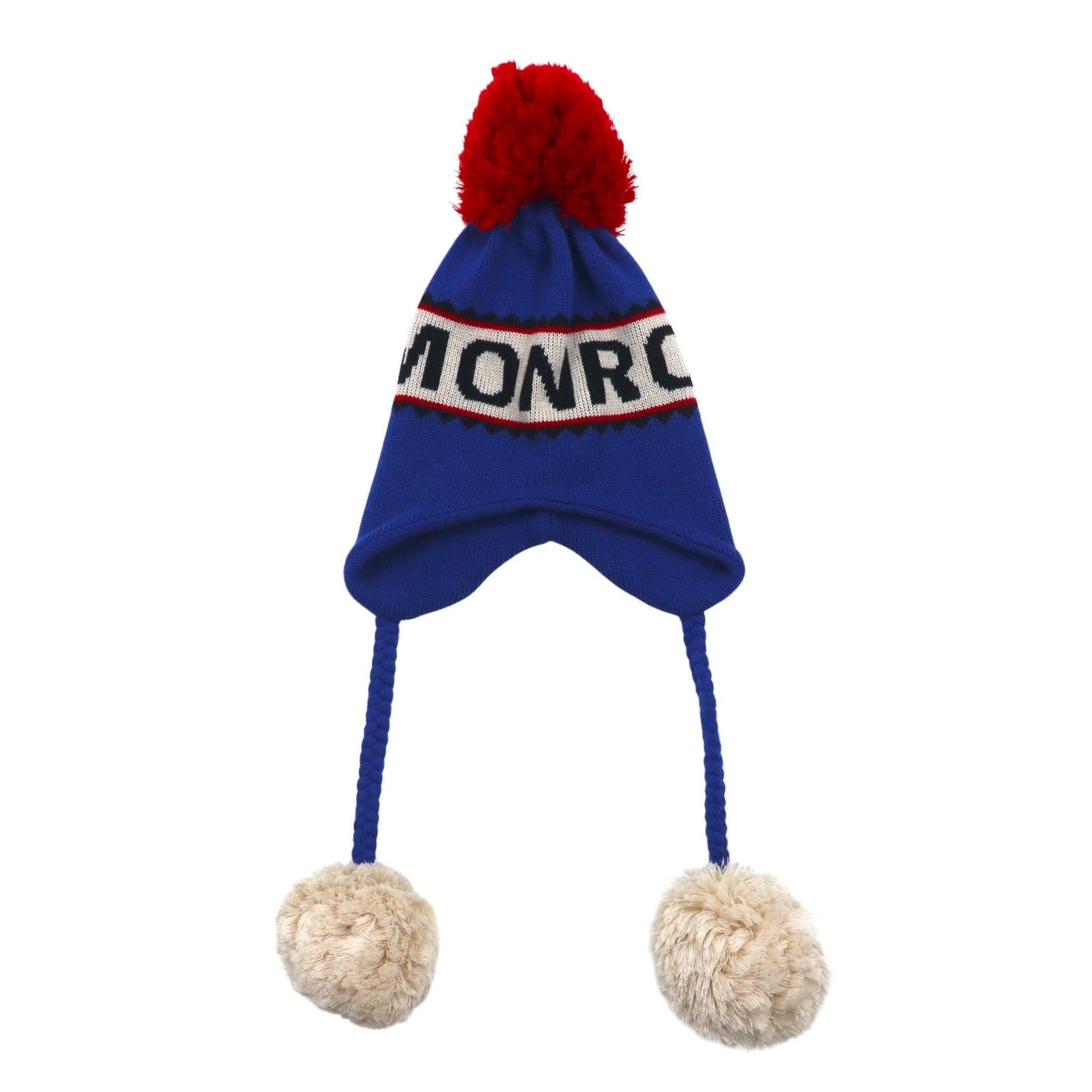 Monro ポンポン ニット帽 KNIT WATCH JQ CAP-BROWN ニット ウォッチ ジャガード ブルー アクリル 日本製