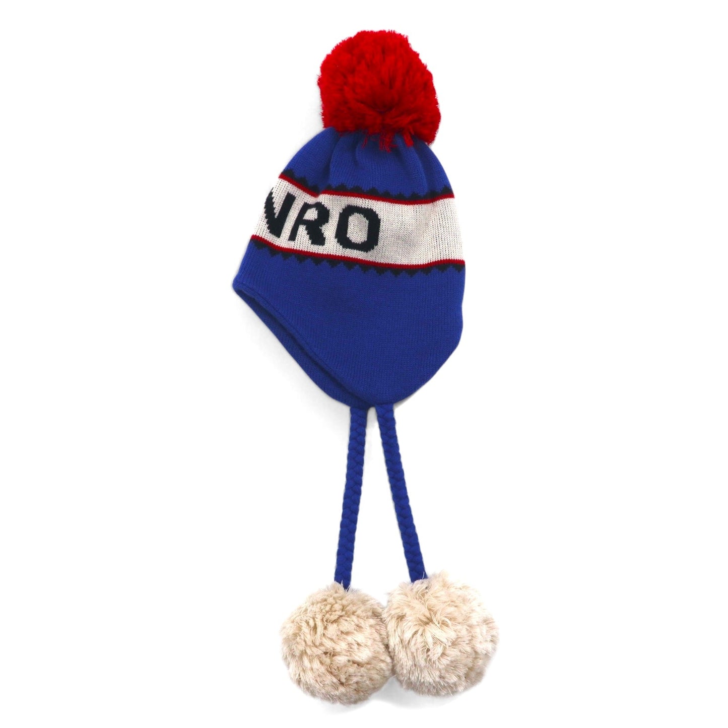 Monro ポンポン ニット帽 KNIT WATCH JQ CAP-BROWN ニット ウォッチ ジャガード ブルー アクリル 日本製