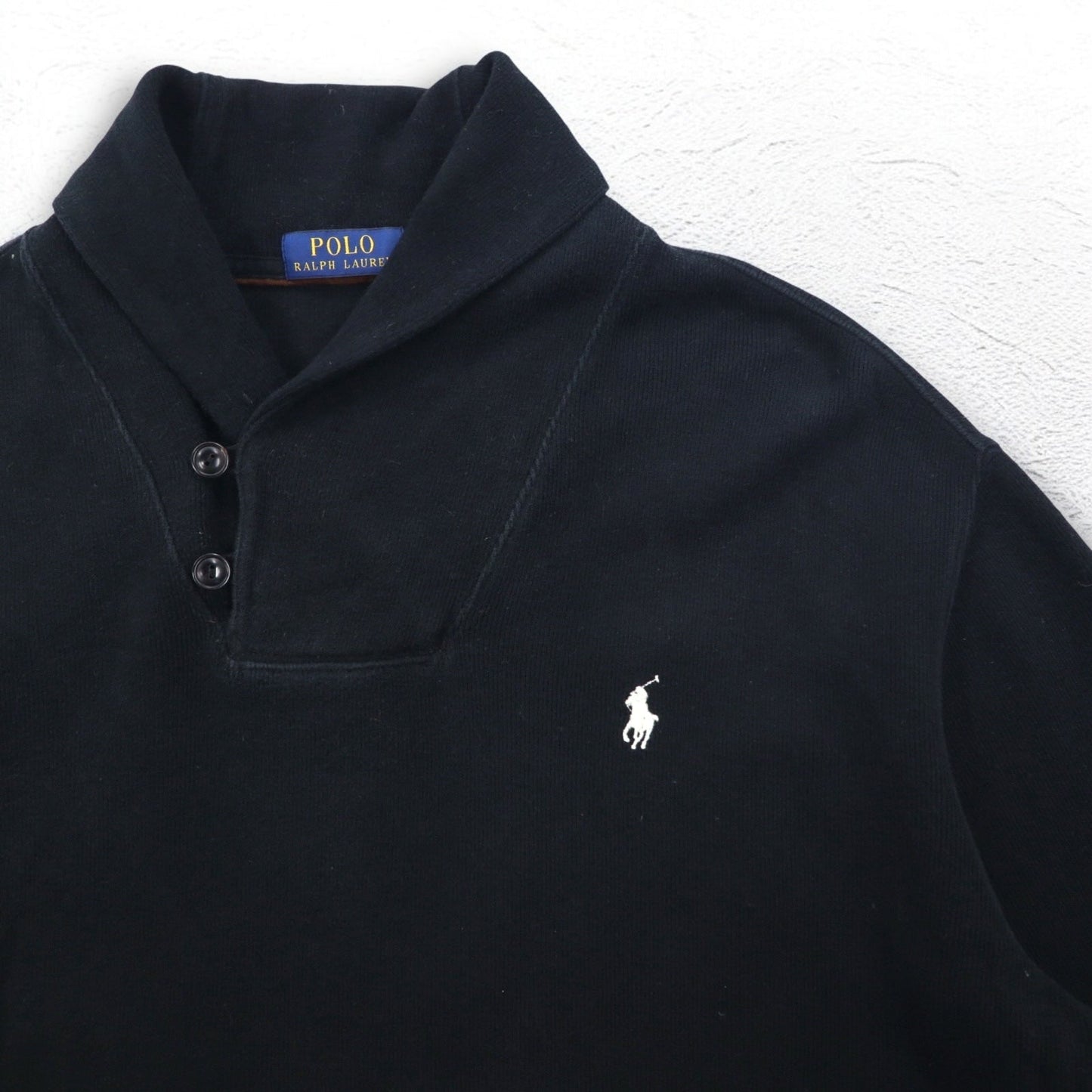 POLO RALPH LAUREN ショールカラー スウェット XL ブラック コットン スモールポニー刺繍