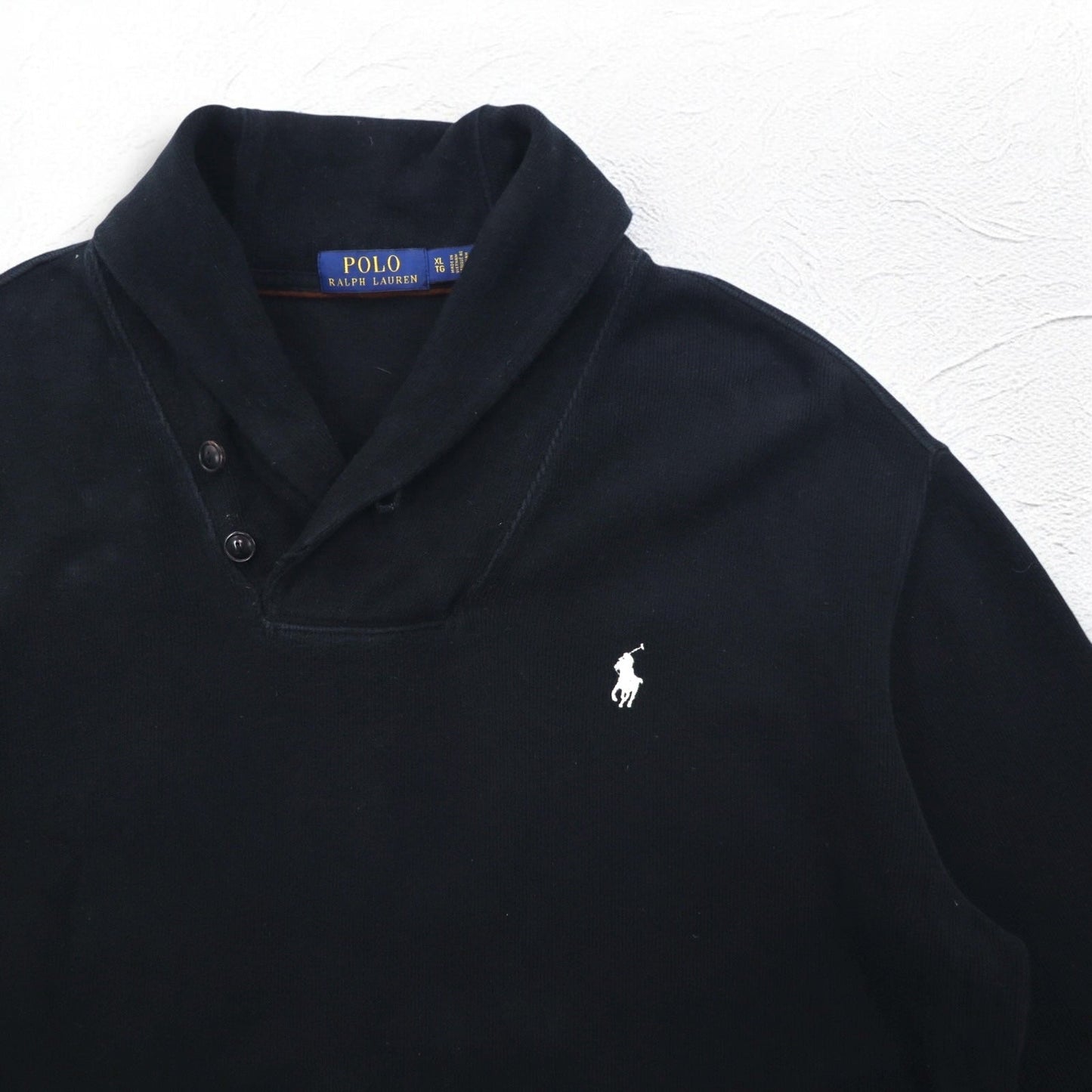 POLO RALPH LAUREN ショールカラー スウェット XL ブラック コットン スモールポニー刺繍