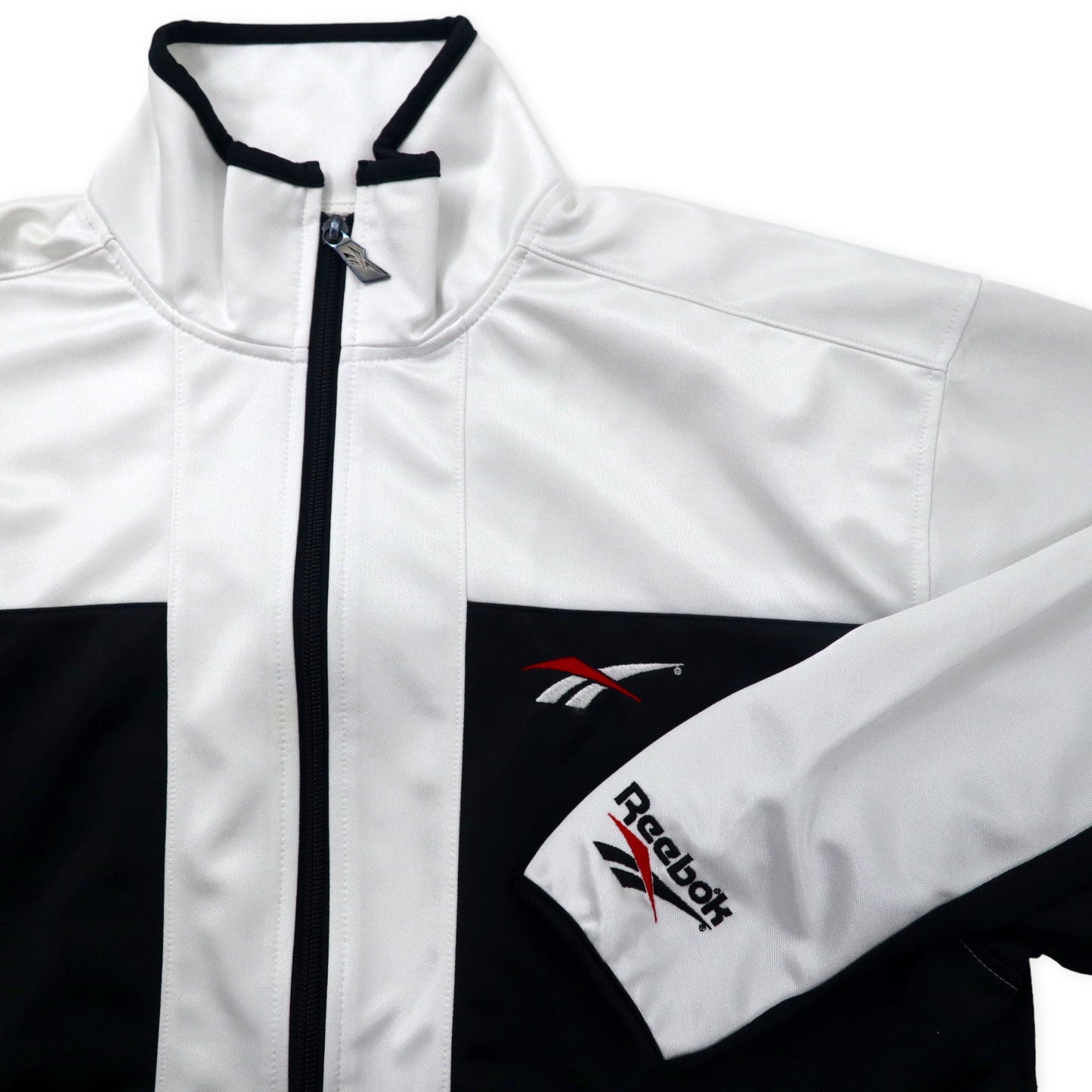 Reebok 90年代 トラックジャケット ジャージ M ホワイト ブラック ポリエステル ベクターロゴ刺繍 日本製