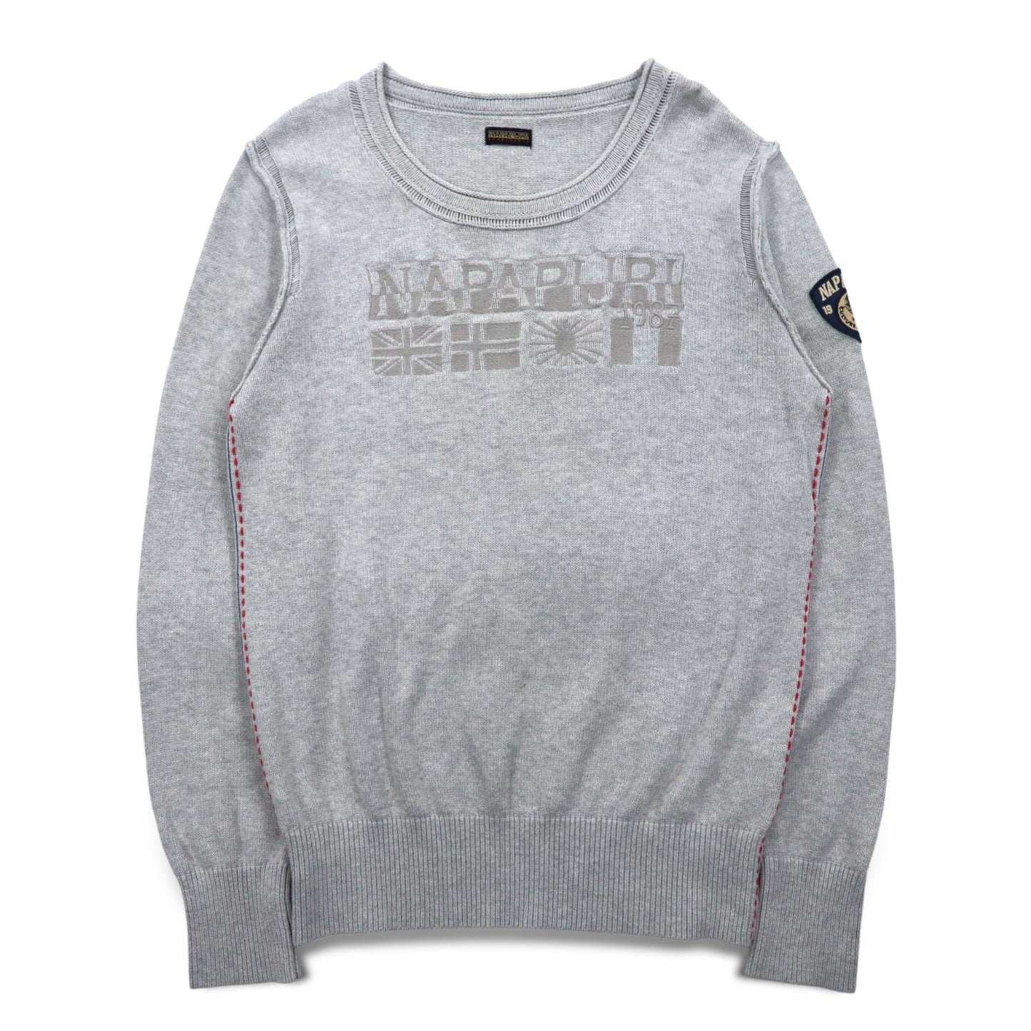 NAPAPIJRI コットン ニット セーター M グレー ワッペン S13-DELEVEN S1358E