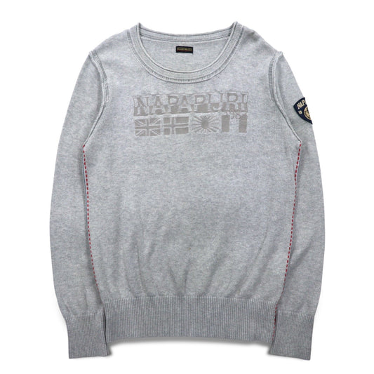 NAPAPIJRI コットン ニット セーター M グレー ワッペン S13-DELEVEN S1358E