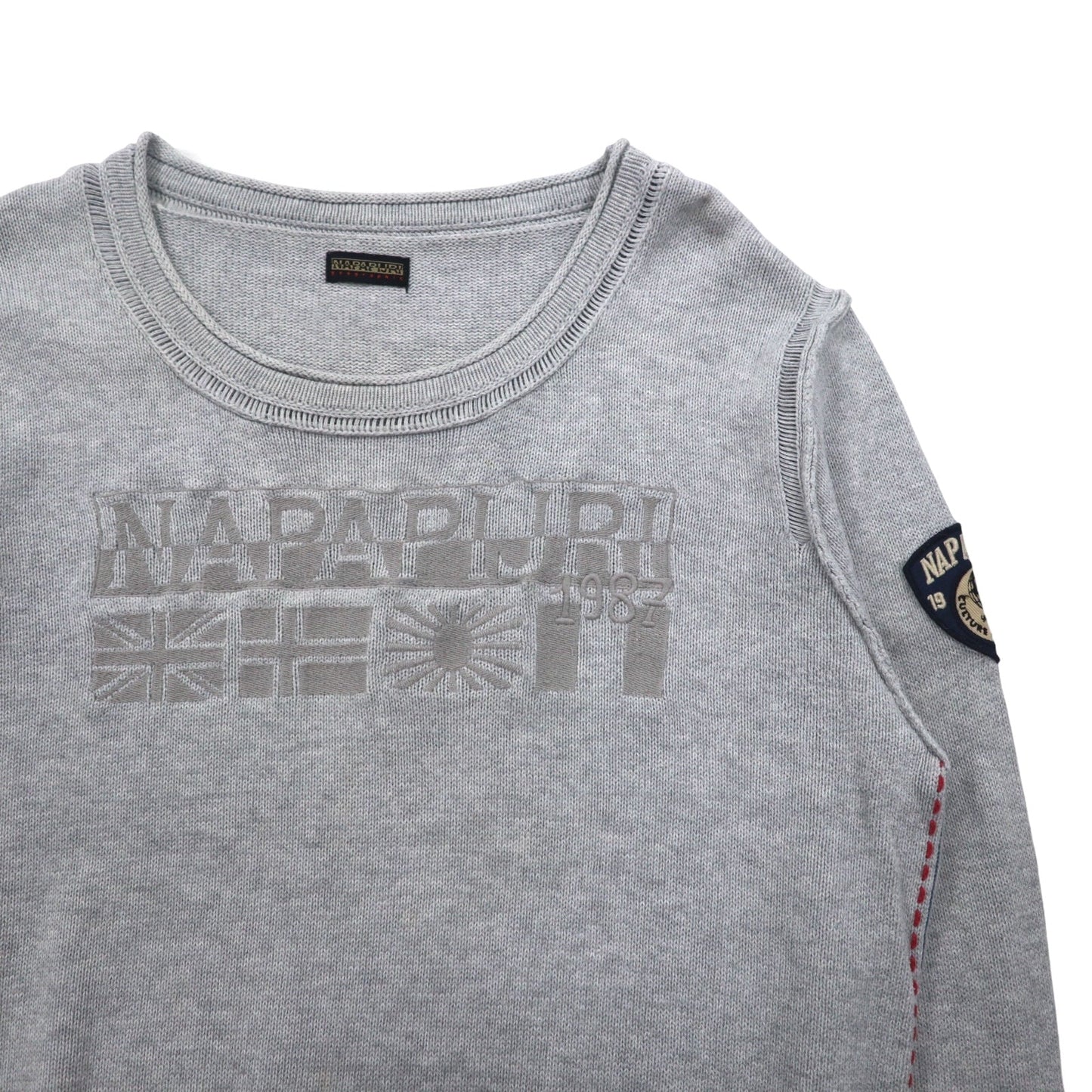 NAPAPIJRI コットン ニット セーター M グレー ワッペン S13-DELEVEN S1358E