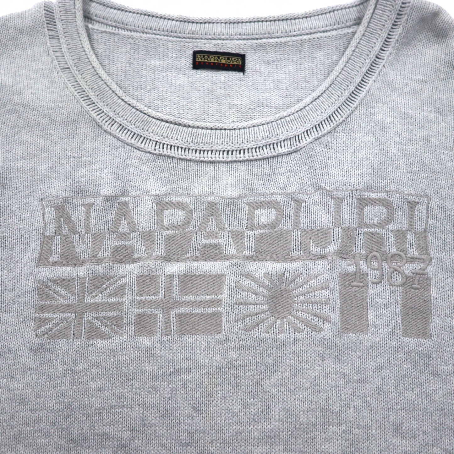 NAPAPIJRI コットン ニット セーター M グレー ワッペン S13-DELEVEN S1358E