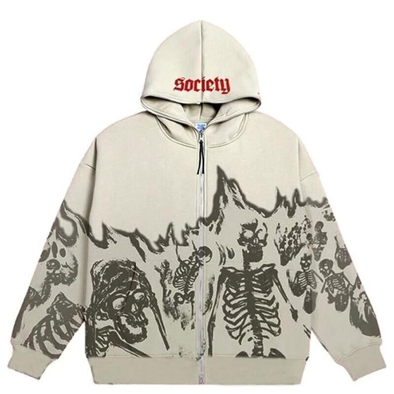 2023 European and American Street Trends Y2K Gothic Punk Hip-Hop Fashion Zipper Digital Printed Hoodies