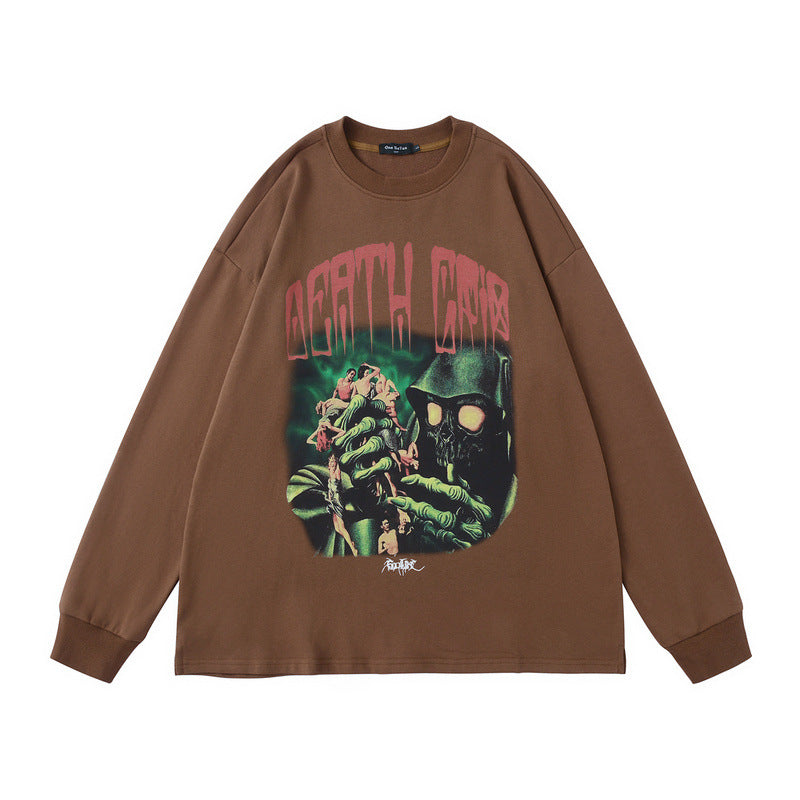 TKPA autumn new long-sleeved T-shirt American men's and women's retro print oversize hip-hop high street thin sweatshirt jacket