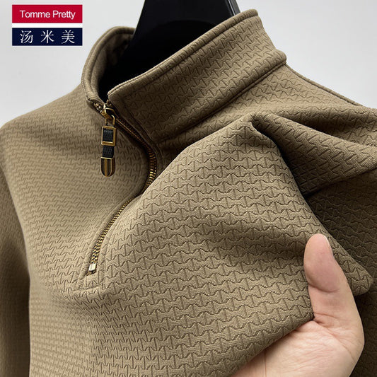 Half zipper stand collar plus velvet thickened long sleeve sweatshirt men autumn and winter trendy warm t-shirt men sports high collar top