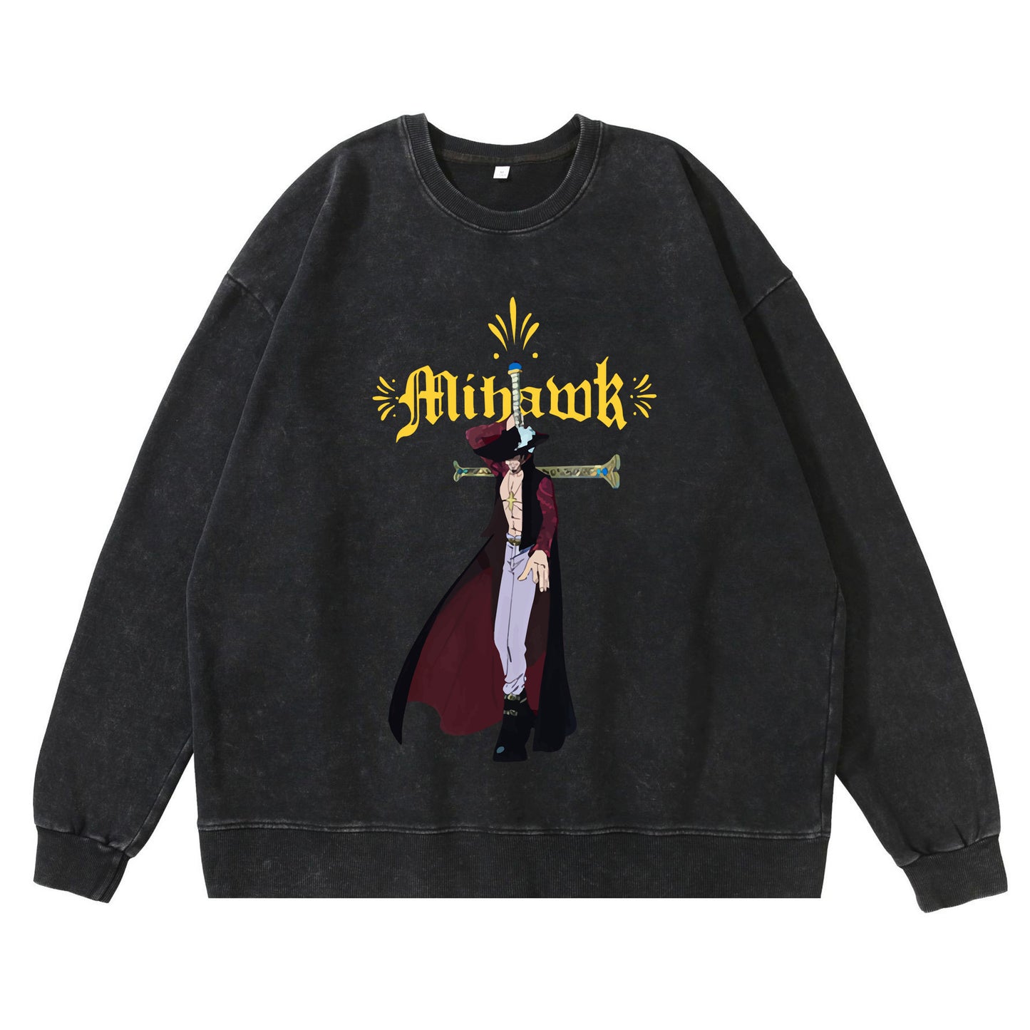 360g heavy washed retro sweatshirt street hip-hop anime American style pirate Luffy Zoro cotton autumn sweatshirt