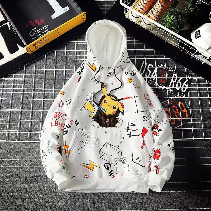 Cross-Border European and American Style 3d Digital Printing Bar Pikachu Pattern Galaxy Guard Casual Long Sleeve Pullover Hoodie