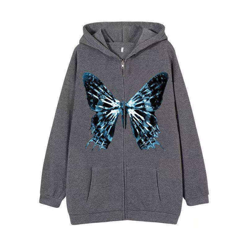 Dark Hip Hop Gothic Harajuku Y2k Butterfly Zipper Hoodie Men and Women Harajuku Jacket Sweater