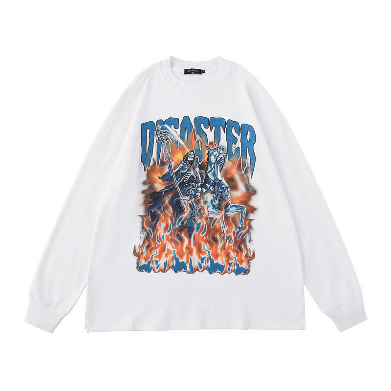 TKPA autumn new long-sleeved T-shirt American men's and women's retro print oversize hip-hop high street thin sweatshirt jacket