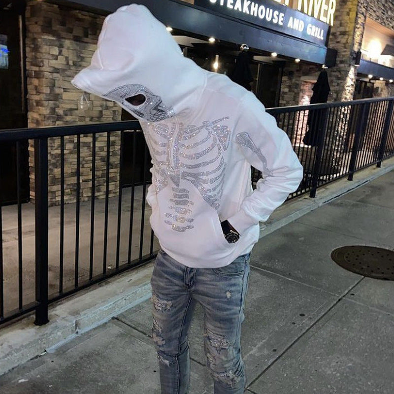 European and American Amazon cross-border wholesale hot bead skull hoodie graphic white oversized hoodie long-sleeved top