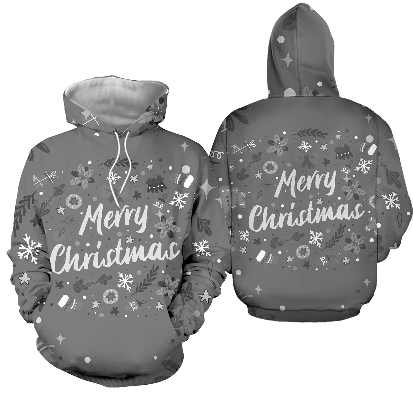 European and American all-match Christmas theme sweatshirt with full print floral Christmas elements and letter hooded sweatshirt with casual style
