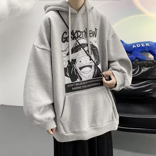 One Piece Sweatshirt Men's Spring and Autumn Hooded High Street Sports Fashion Brand Ins Baggy Coat Teenagers Student Clothes