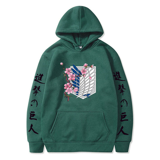 Attack on Titan LOGO hoodie sweatshirt- black letters on sleeves